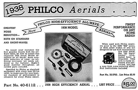 Philco High-Efficiency All-Wave Aerial, Philco Parts Catalogue, 1938